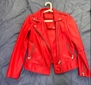 Red leather jacket new arrivals female