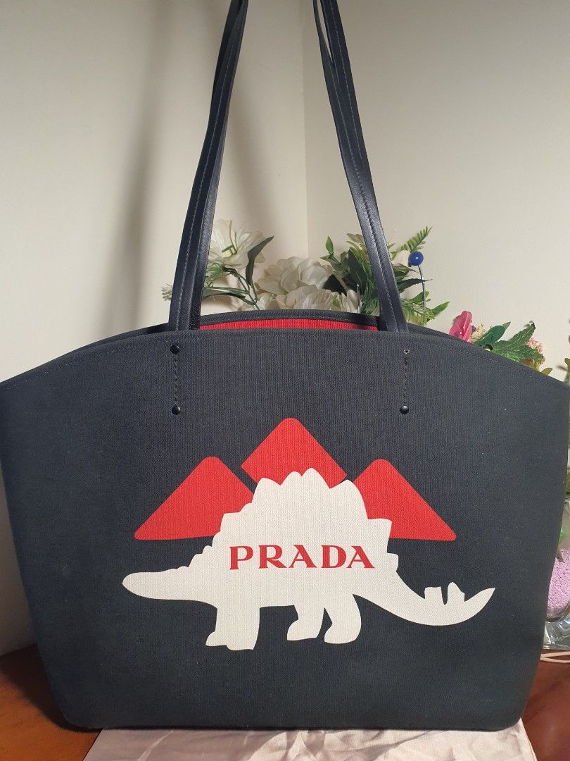 Authentic Prada Dinosaur Print Tote Bag Luxury Bags Wallets