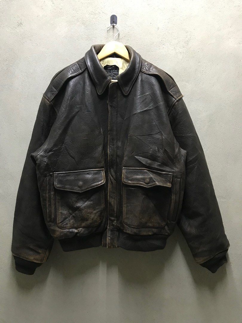 Avirex A 2 Leather Bomber Jacket Men s Fashion Coats Jackets