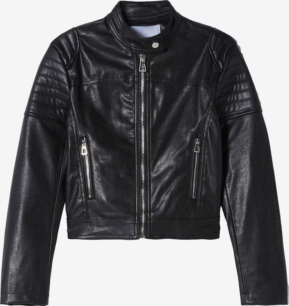 Bershka Faux Leather Biker Jacket In Black