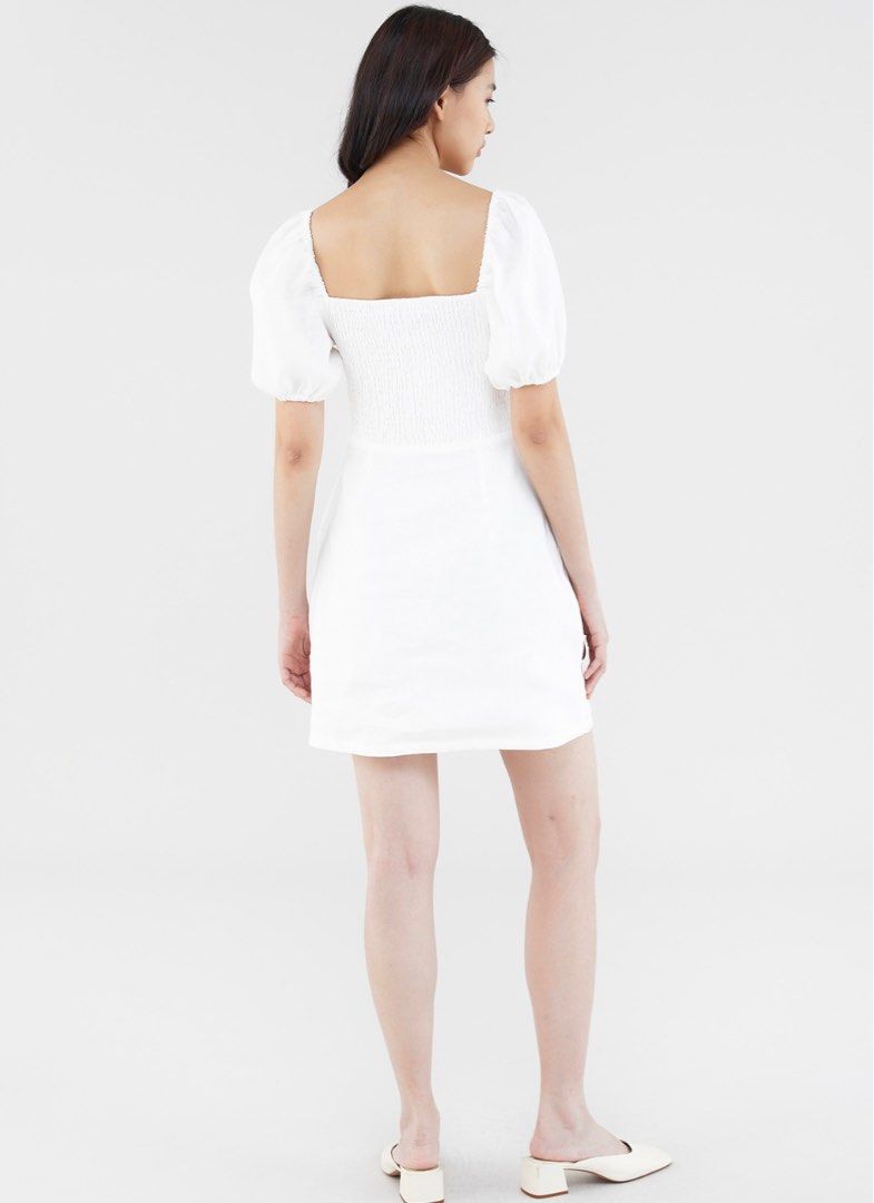 chinese dress ladies Bondi Born Women's Leiden Pleat Front Mini Dress, Pink, Linen | Size: XL