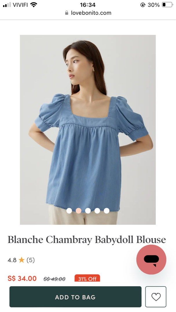 Buy Blanche Chambray Babydoll Blouse @ Love, Bonito Malaysia, Shop Women's  Fashion Online