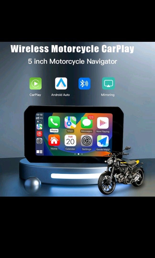 Carpuride 5 Inch Wireless Motorcycle Carplay Android Auto Dual Bluetooth  Stereo