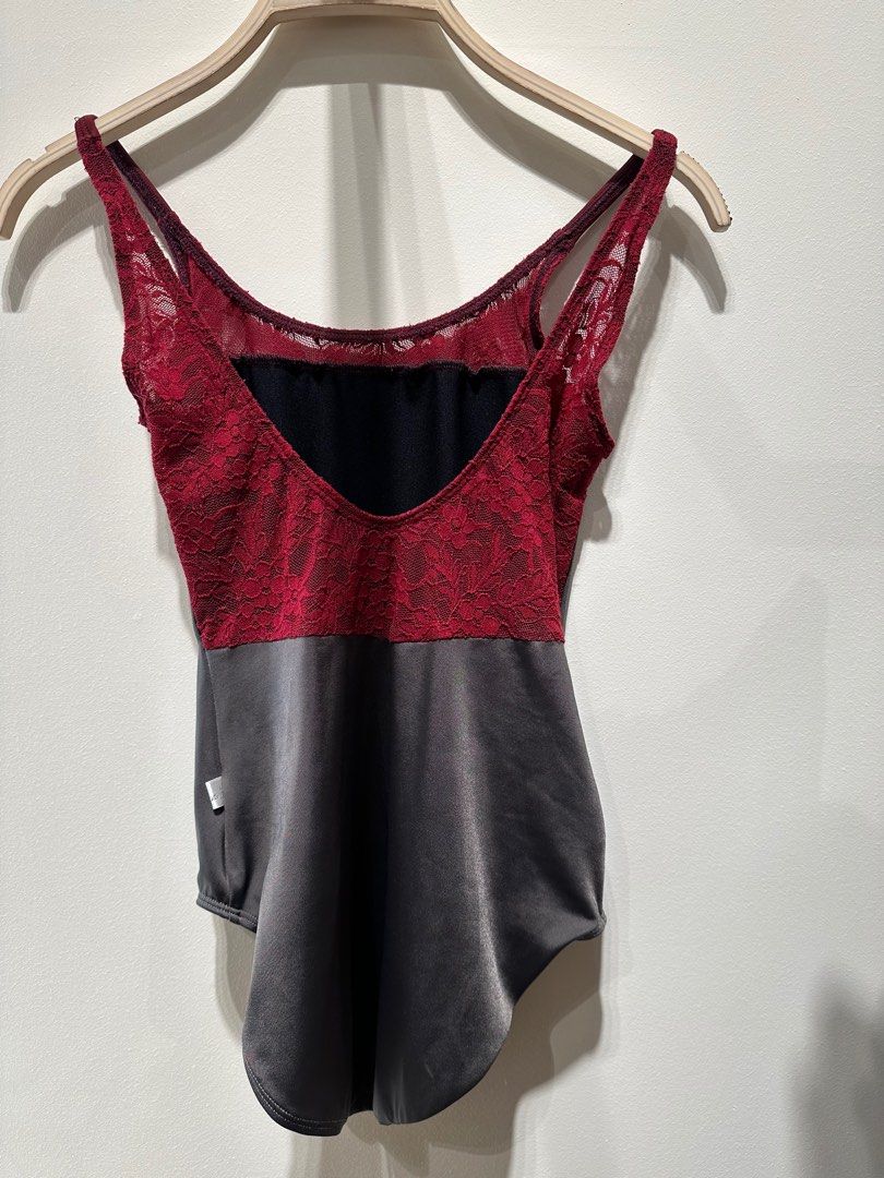 Class In Dancewear ballet leotard grey gray red lace dance wear pole aerial gymnastics S yoga Eleve luckyleo sonata