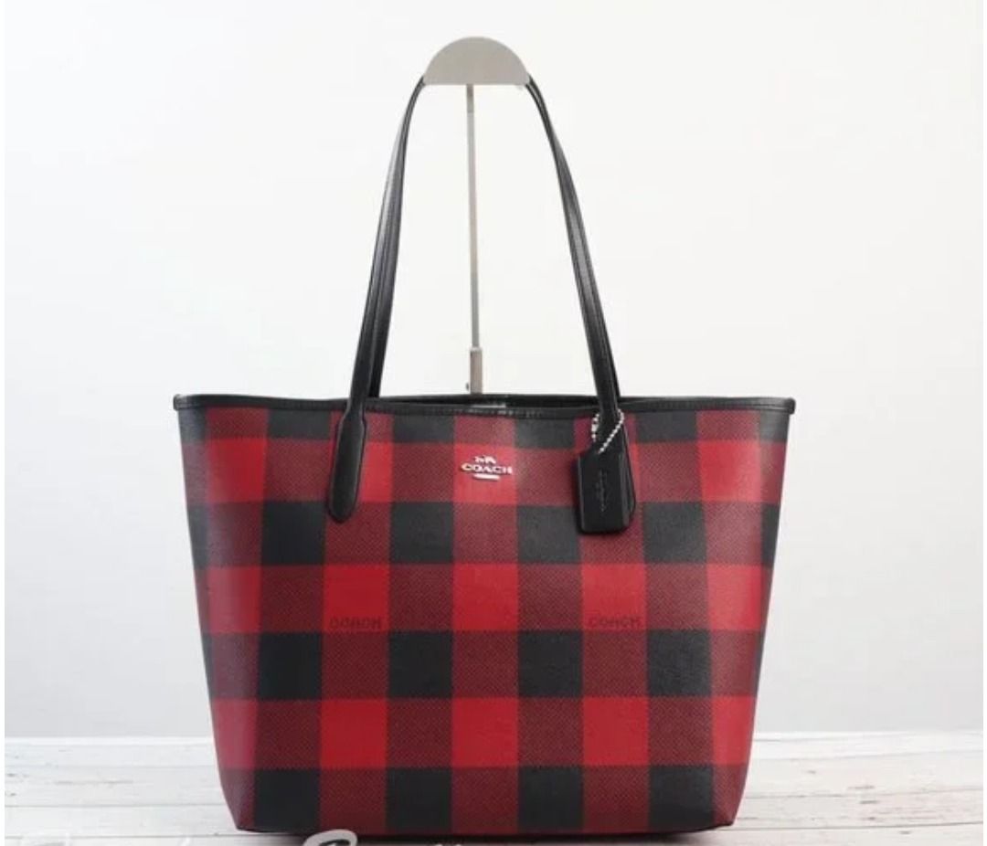 Coach Original City Tote With Buffalo Plaid Print Shoulder Tote
