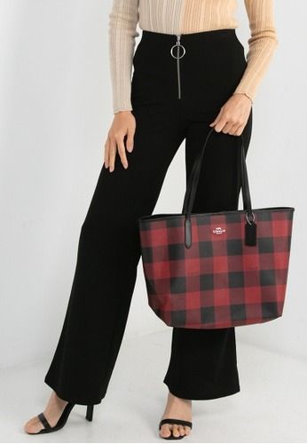 Coach Original City Tote With Buffalo Plaid Print Shoulder Tote Bag For Women Come with Complete Set Suitable For Gift