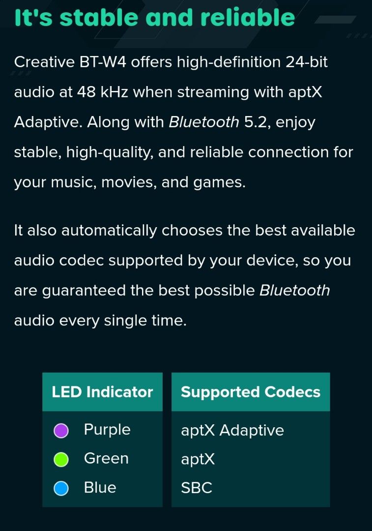 Creative BT-W4 Bluetooth 5.2 AptX Adaptive dongle63060897387009114