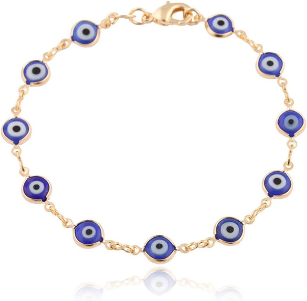 Gold Overlay with Navy Blue Mini Evil Eye Style 7.5 Inch Clasp