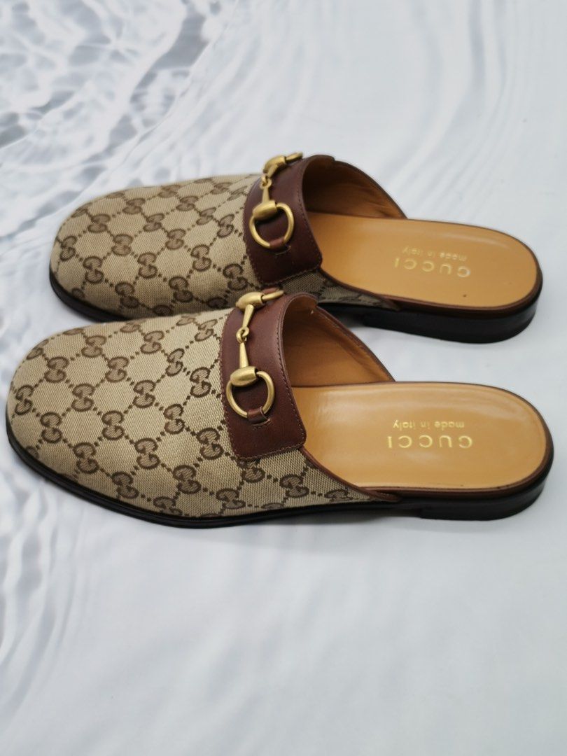 NEW YEAR SALE GUCCI GG SUPREME CANVAS LEATHER HORSEBIT SLIPPER