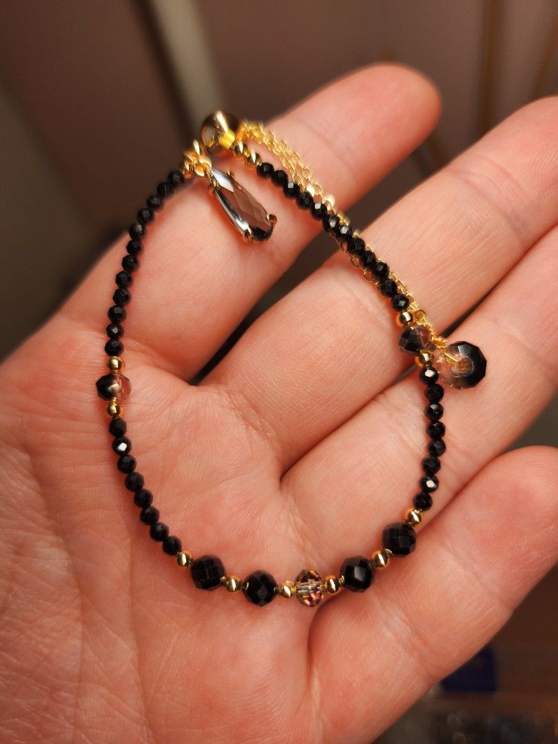 Gold black beads bracelet sale
