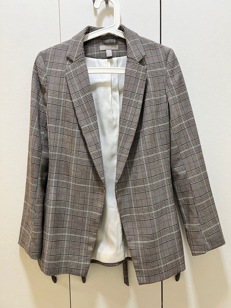 H M checkered blazer Women s Fashion Coats Jackets and