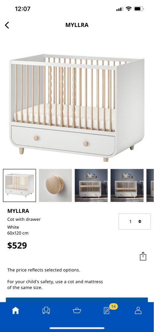 Ikea Myllra cot with drawer, Babies & Kids, Baby Nursery & Kids