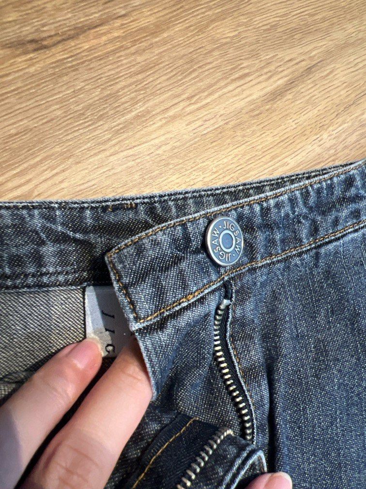 jigsaw designer grey blue denim pencil skirt Women s Fashion