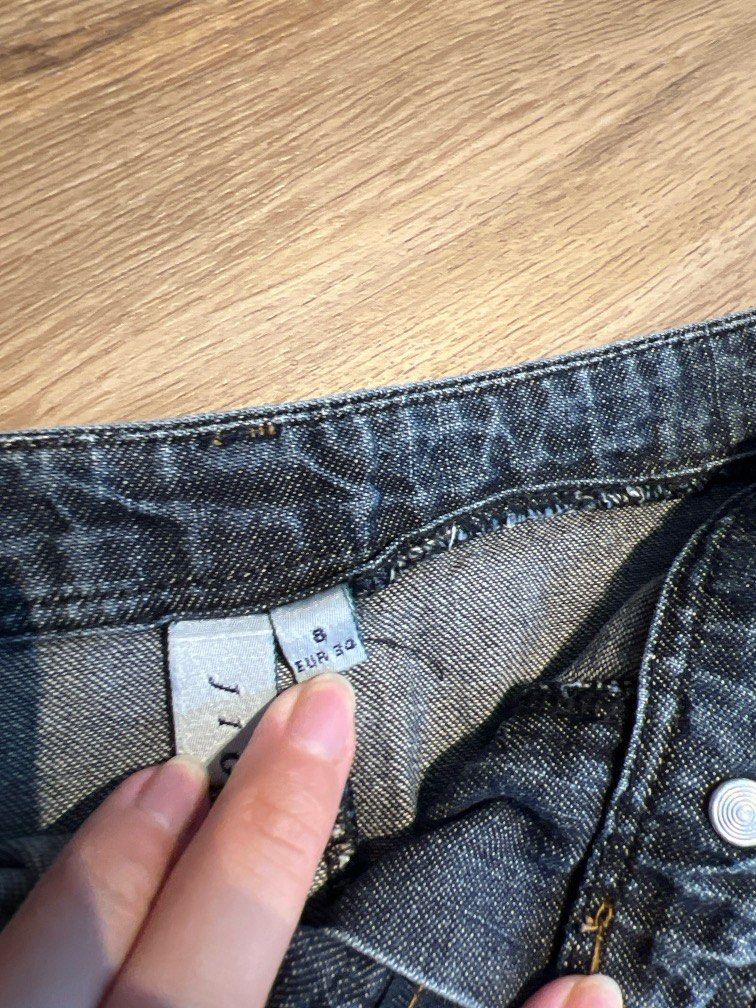 jigsaw designer grey blue denim pencil skirt Women s Fashion