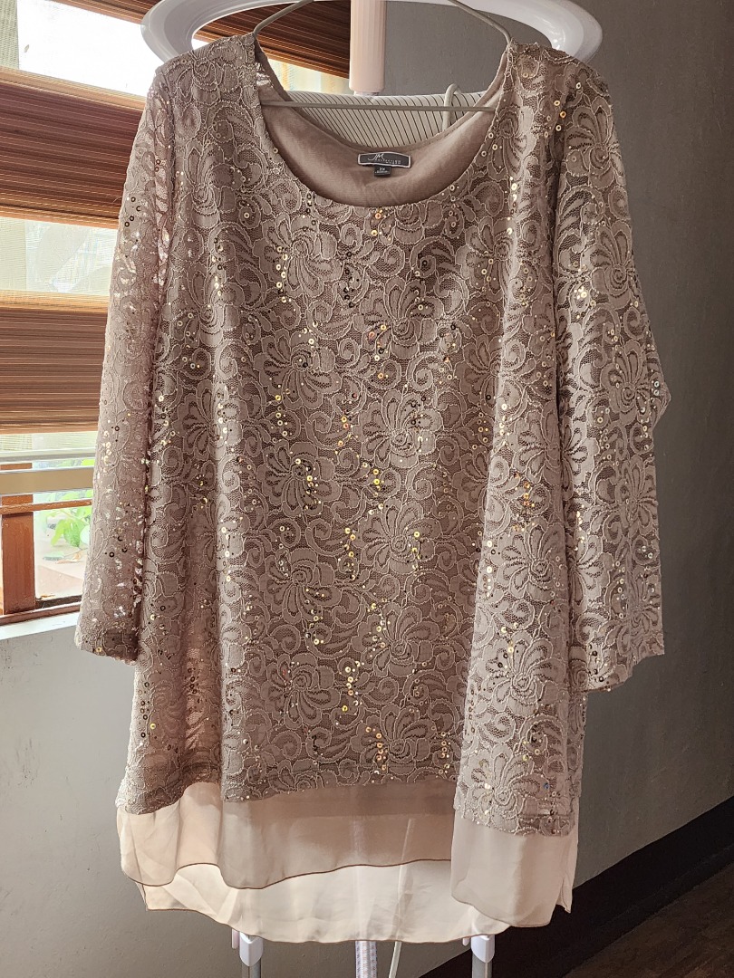 JM Collection Lace blouse with sequence Women s Fashion Tops