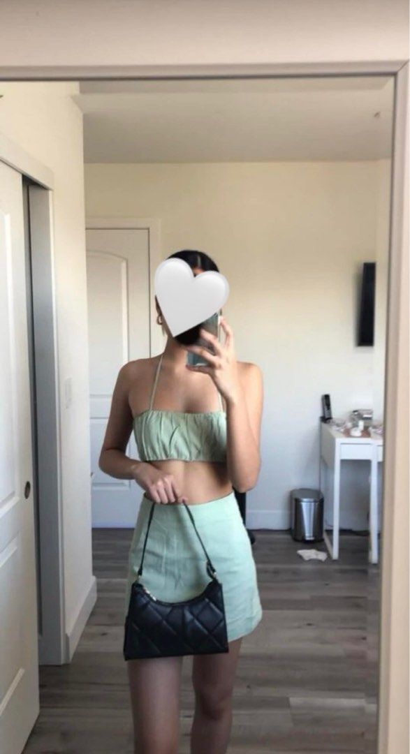 knot shoulder tie back top & split skirt set (Category: Sets or Coordinates) located in Manila. Submitted by fitsdeclutter (Listing ID 1272996945, Image 3). Description: used once bought it for ₱600 love the quality in actual rfs: gained weight.