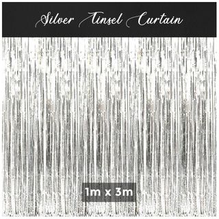 Silver Metallic Foil Curtain (1m x 2.4m) Backdrop Streamers by