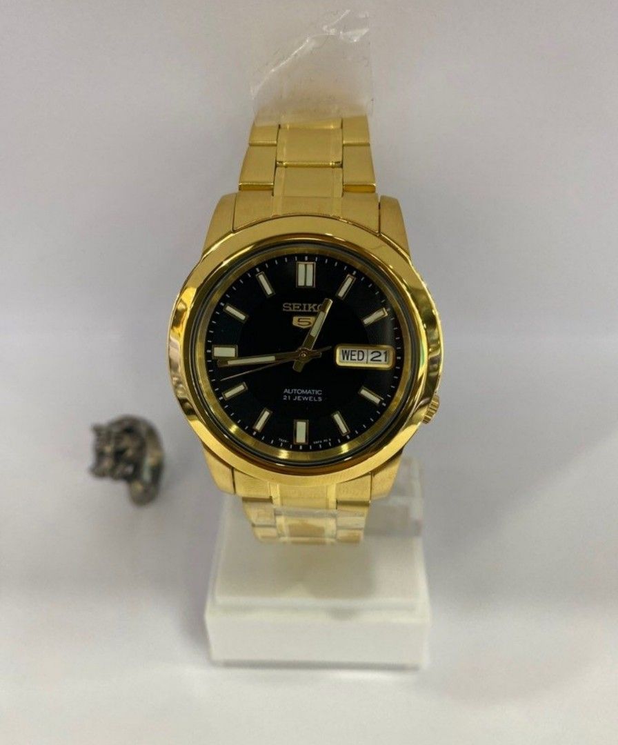 Lowest Price Seiko 5 SNKK22 Men s Unisex Automatic Black Dial Gold Tone Stainless Steel Watch snkk22 snkk22k snkk22k1 Birthday gift birthday seiko