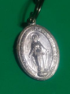 "Mary Conceived Without Sin" pendant & charming necklace/Aluminum pendant/1970s era/Old but beautiful!