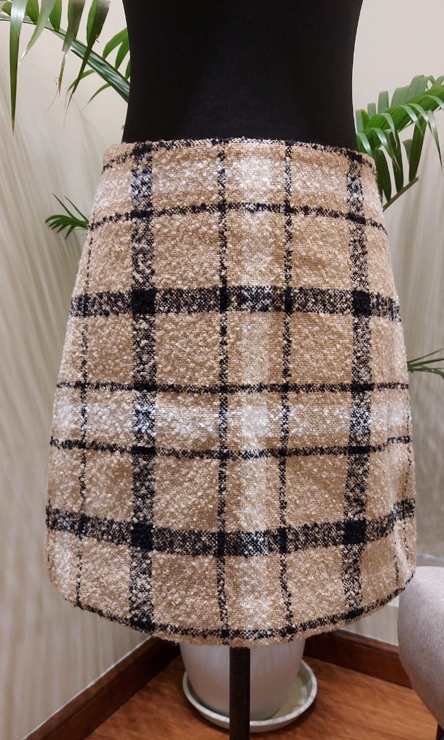 Monkl Tweed Checkered A Line Skirt Size 38 Women s Fashion