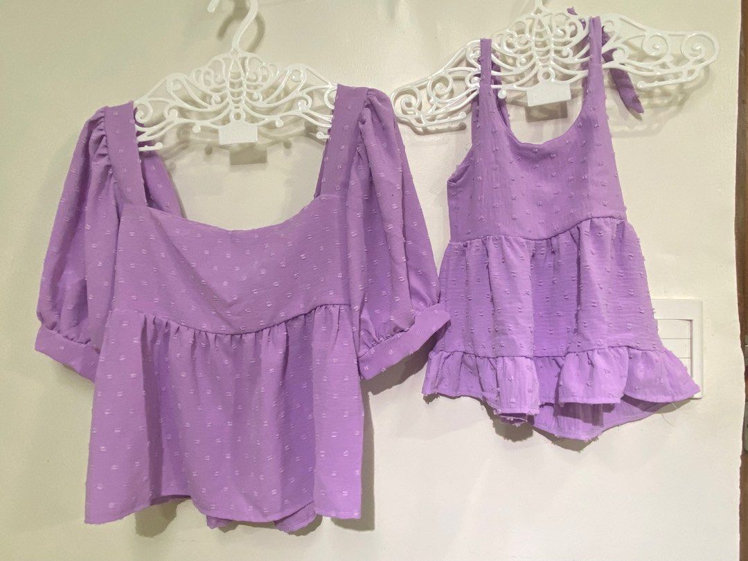 Mother Daughter Twinning terno (Category: Blouses) located in Malabon City. Submitted by fourmily (Listing ID 1273026884, Image 1). Description: 400 for take all Mother size freesize Daughter 1-3 yrs old 200 - Purple set 200 - Shorts and leggings set 100 - Shorts.