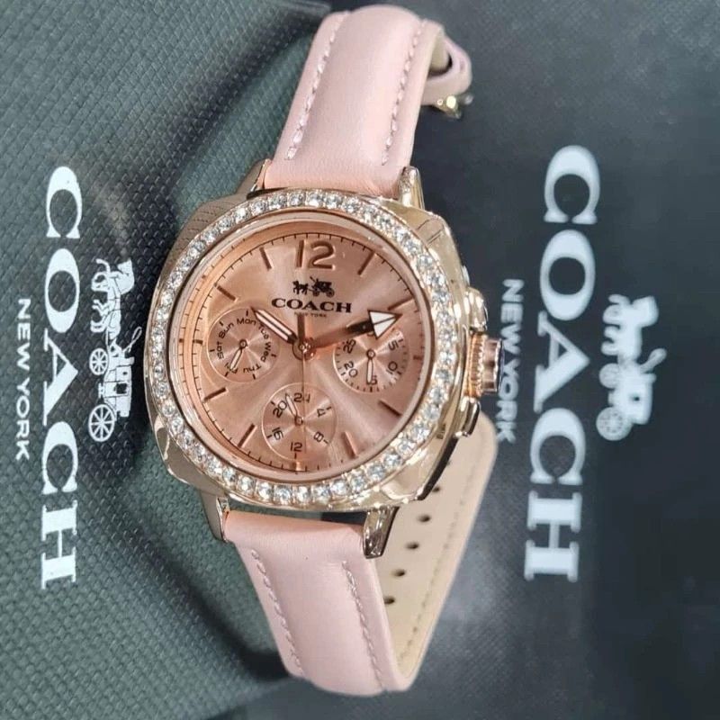 Mr COACH Boyfriend Watch Diamond Leather Strap Women s Fashion