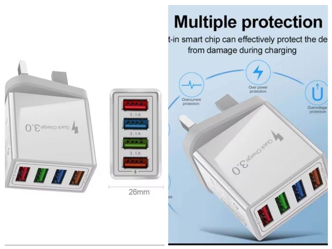 us / eu)Chargeur USB 40w, Multi-usb à 8 ports, Hub de charge de