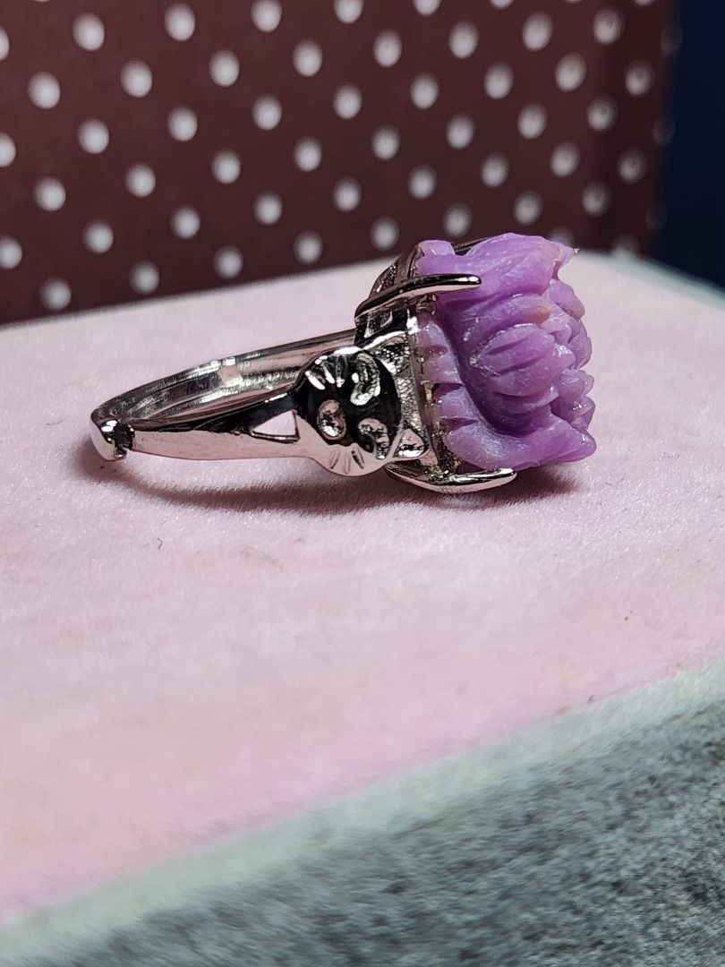 Natural 925 Silver Flower Purple Mica Adjustable Ring R175