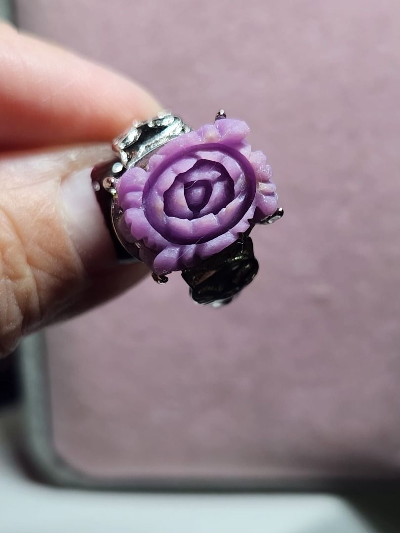 Natural 925 Silver Flower Purple Mica Adjustable Ring R175