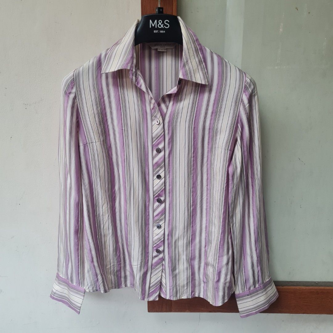 PIERRE CARDIN Lilac Slim-Fit Stripes Silk Shirt