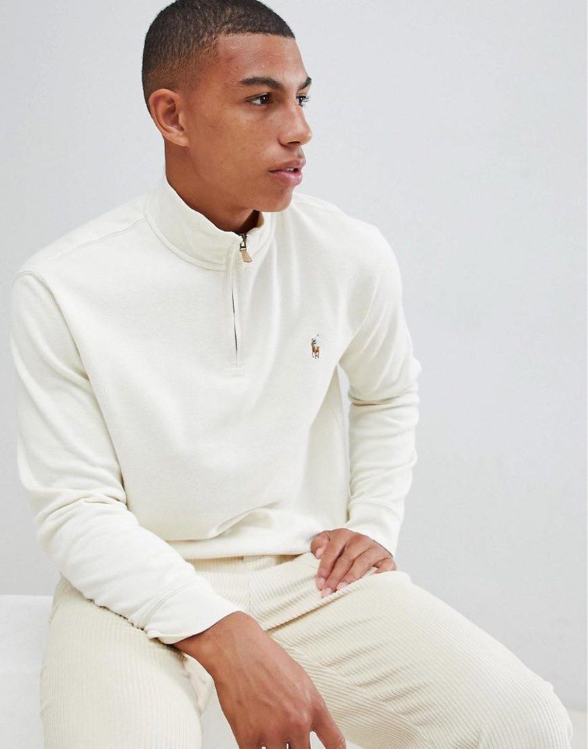 polo ralph lauren half zip cotton knit jumper white Men s Fashion