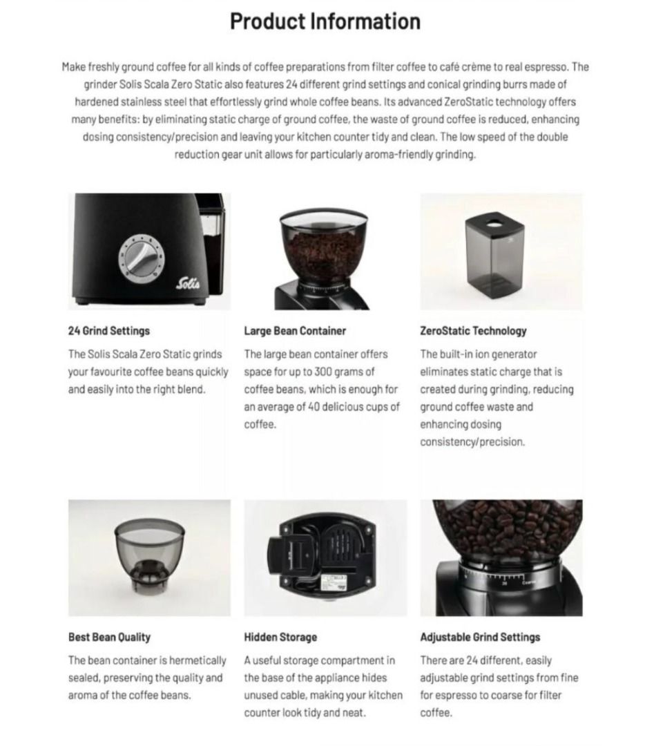 Solis Scala Zero Static Coffee Grinder, TV & Home Appliances, Kitchen