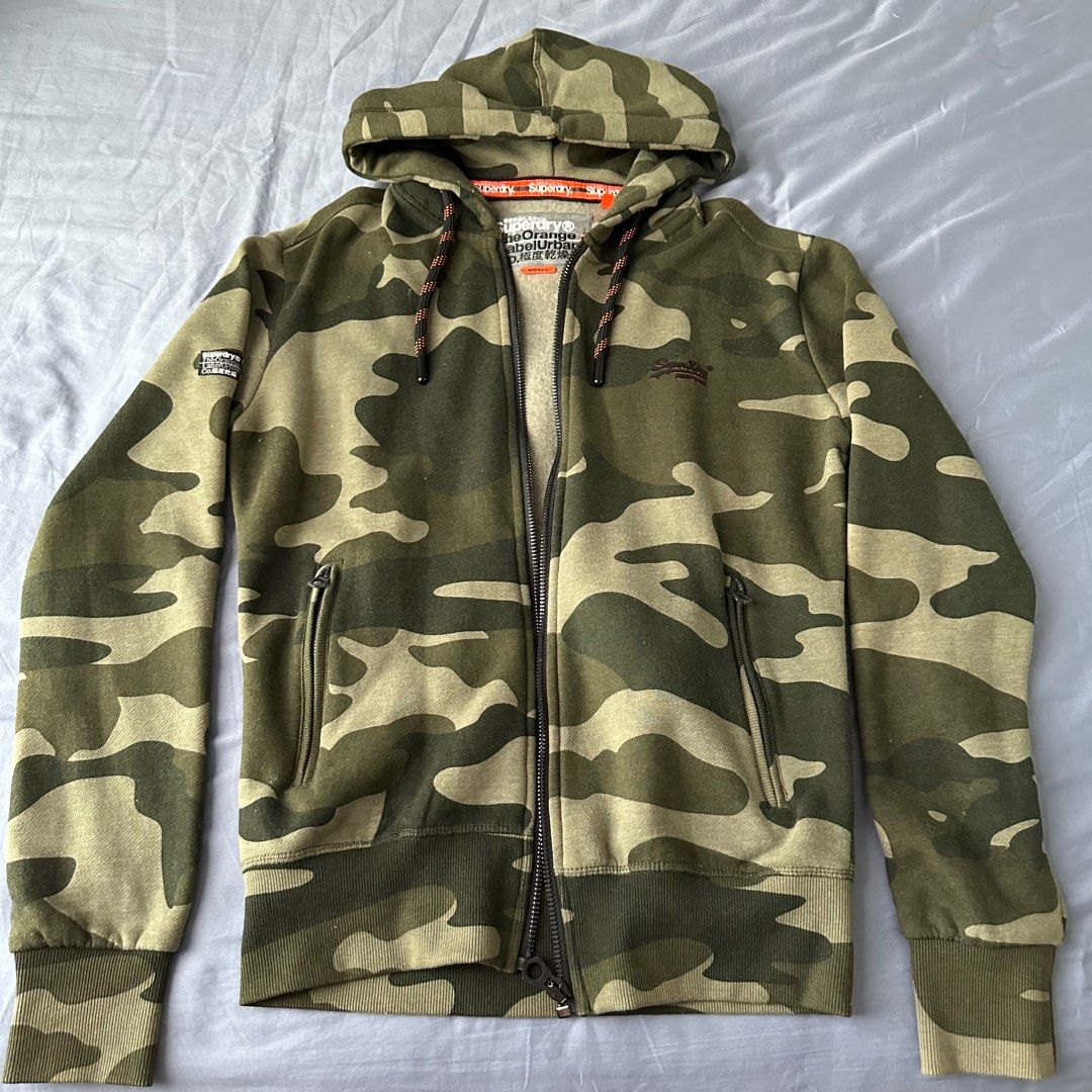 Mens camo zip up hoodie top