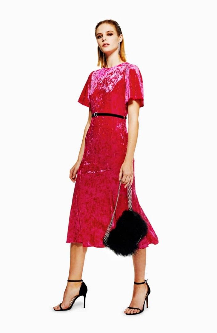 Topshop pink velvet barbie midi dress Women s Fashion Dresses Sets Dresses on Carousell