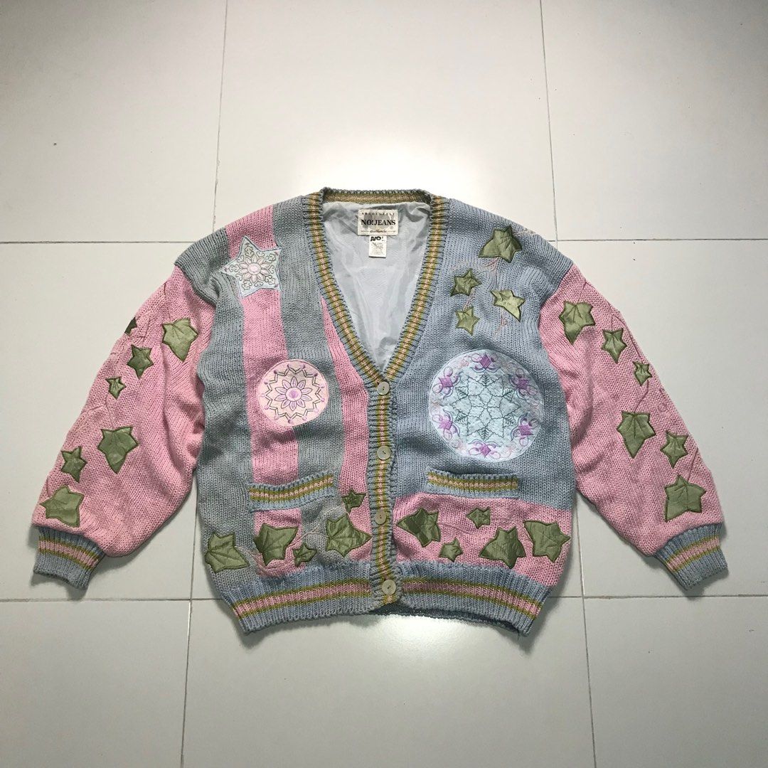 Vintage 90s Absolutely No Jeans patch work cardigan Men s