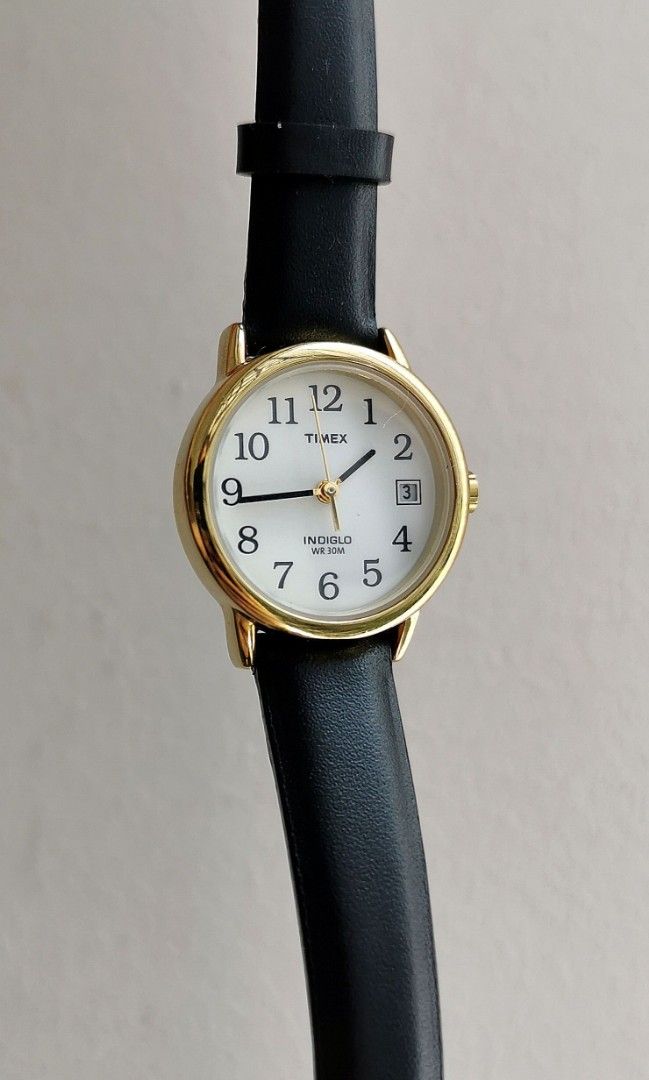 Vintage Timex Black Strap Gold dial elegant watch, Women's Fashion, Watches & Accessories