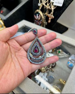 Vintage Turkish Ottoman Pendant adorned with Ruby, Sapphire, & Cubic Zirconia