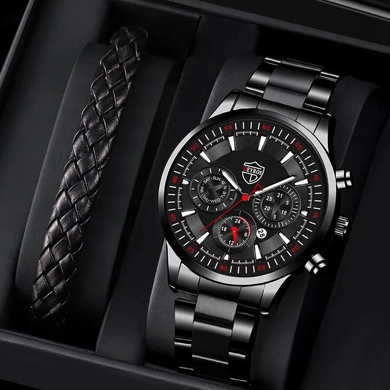 Quartz watch black best sale and gold