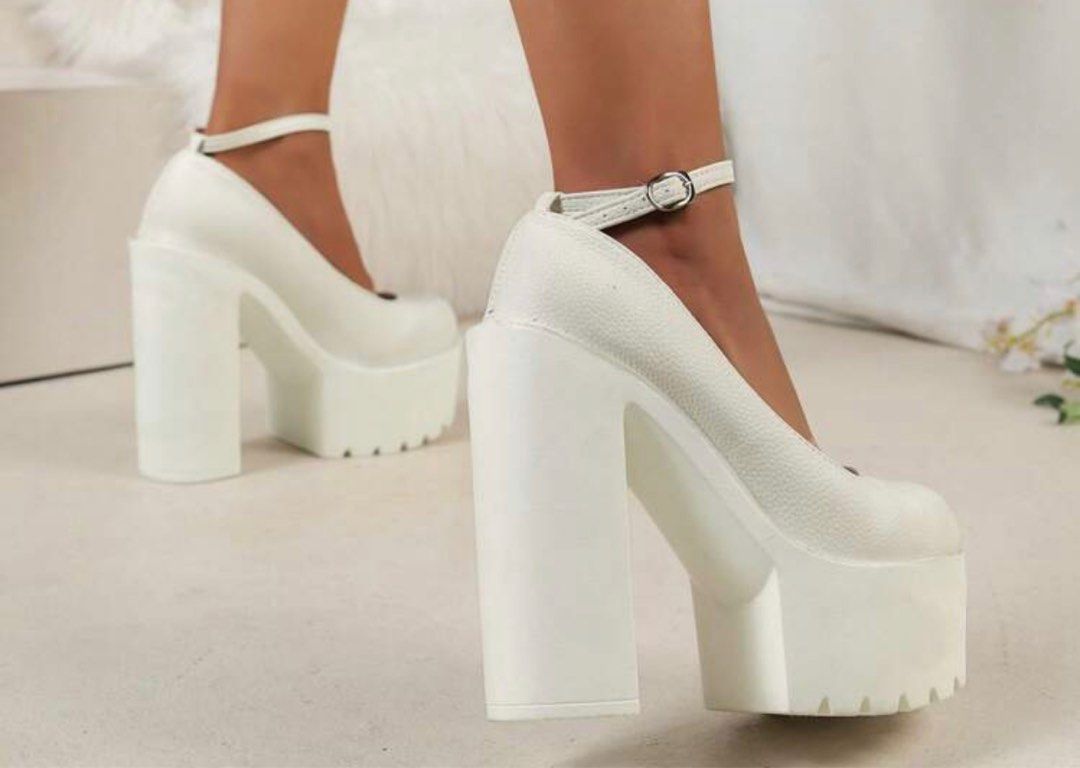 White chunky heels with ankle strap online