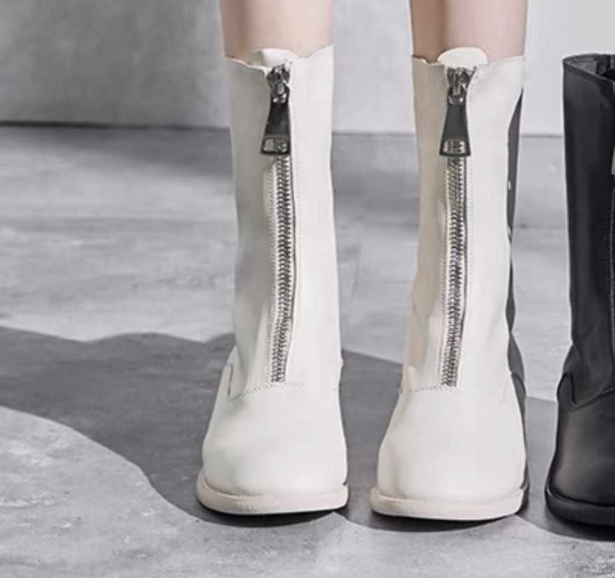 White zip top up boots