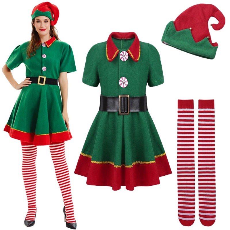SG Seller Women Girls Santa Claus Costume Green Elf Dresses