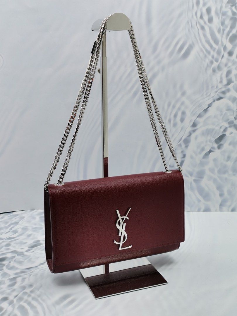 NEW YEAR SALE YSL SAINT LAURENT KATE MEDIUM IN MAROON GRAIN DE