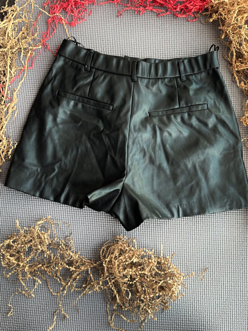 leather black shorts zara