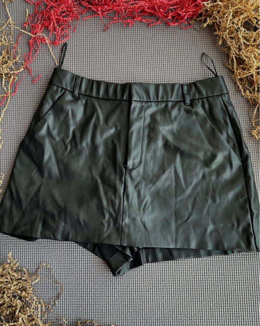 leather black shorts zara