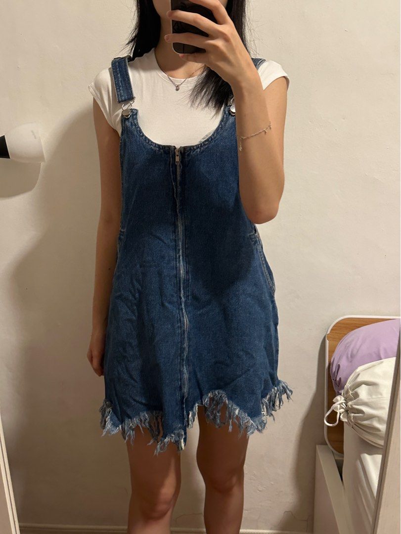 Zara Denim Overall Skirt, Fesyen Wanita, Pakaian Wanita, Jumpsuits