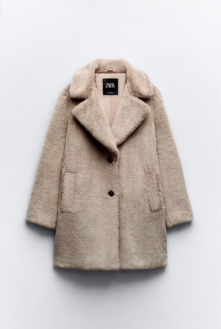 Zara beige fur coat cheap