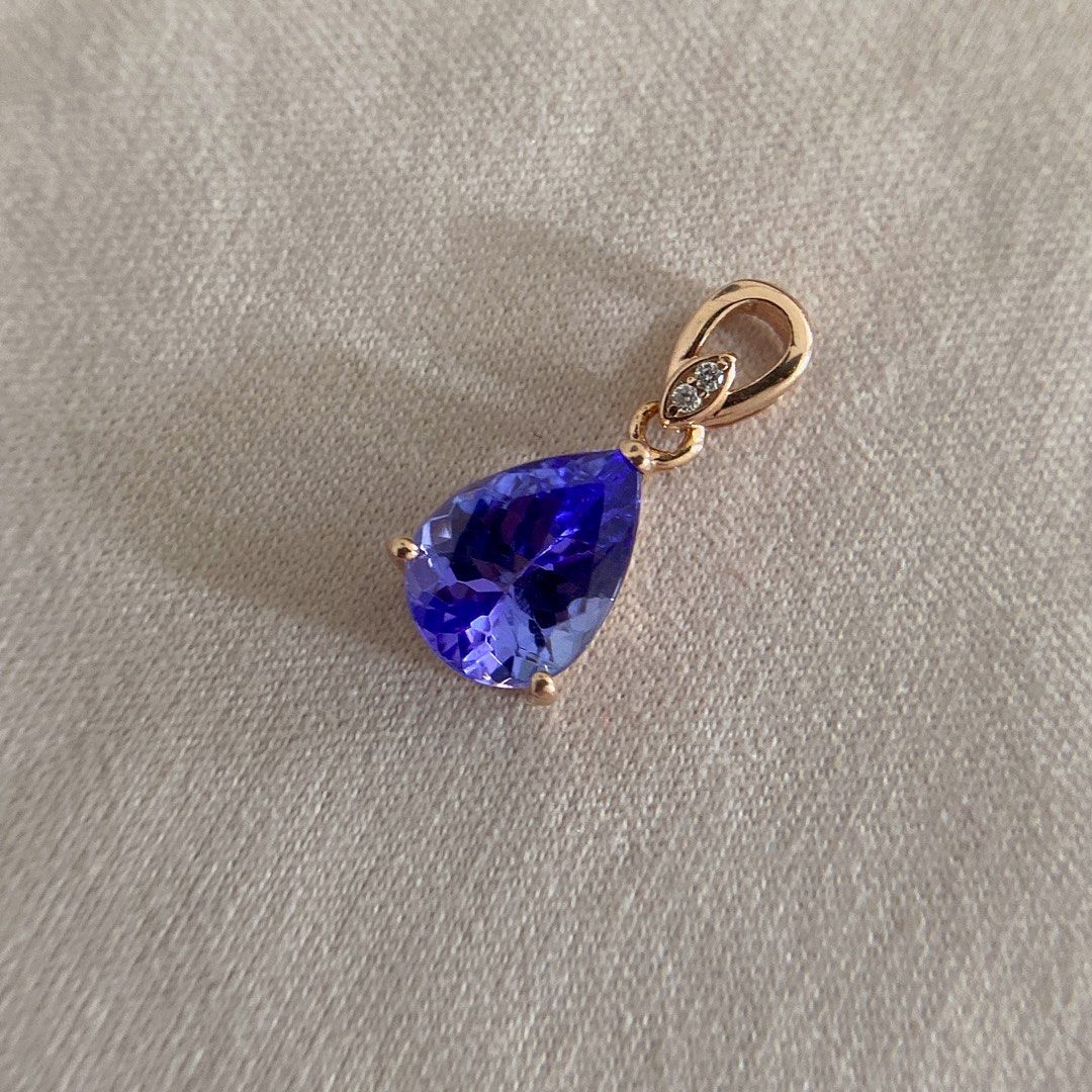 18K RG Natural Tanzanite Pendant w Diamonds Women s Fashion
