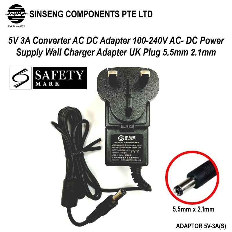 DC 5V 3A Power Adapter AC 100-240V Converter Power Supply Charger with DC  Plug