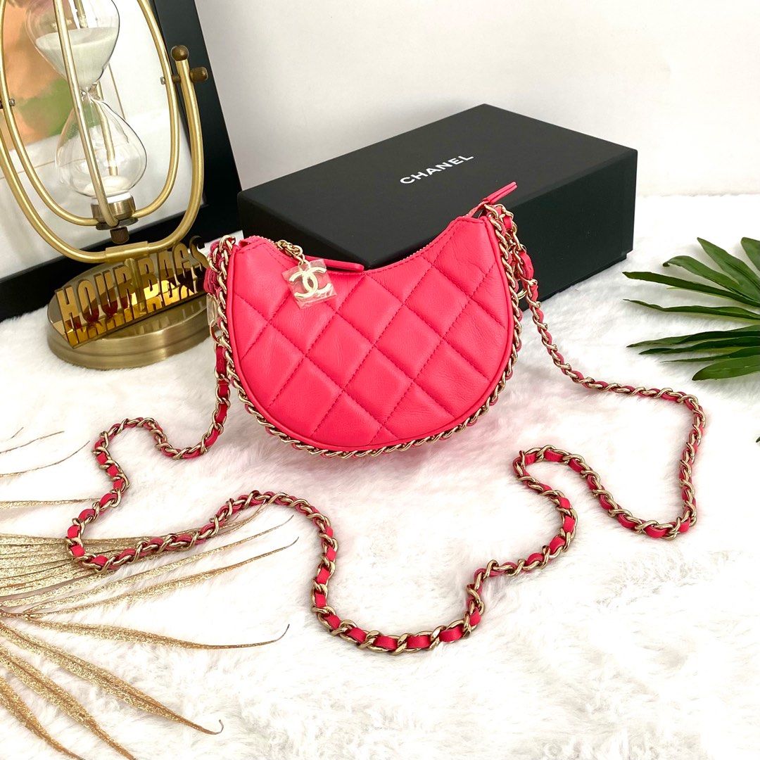 Authentic Chanel Pink Quilted Lambskin Mini Hobo Shoulder Bag with LGHW