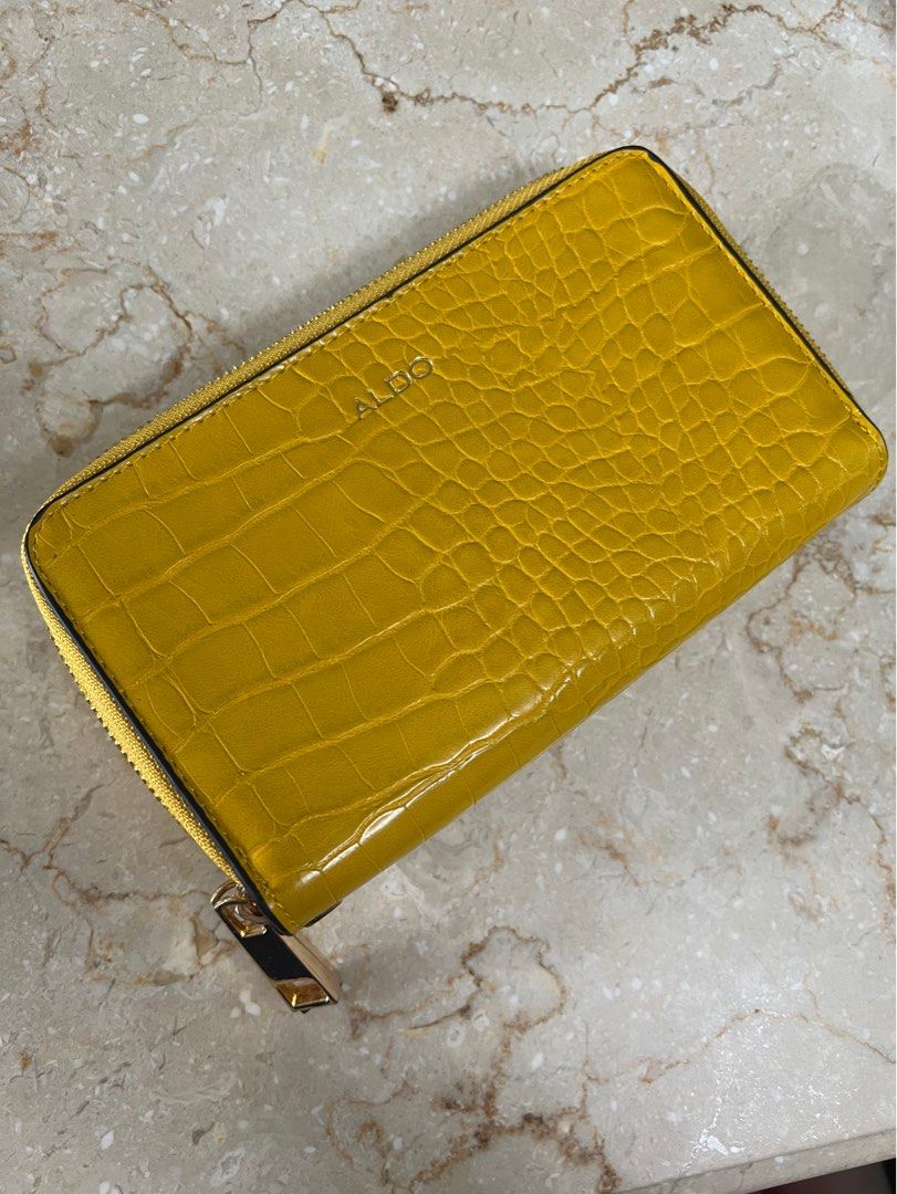 Also yellow wallet purse zip around textured textiles skin pouch
